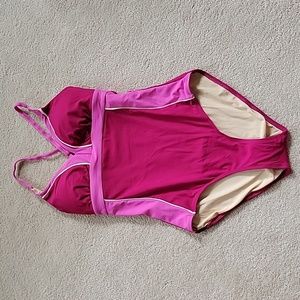 Modcloth High Dive Sporty & Splashy Classic 1pc Swimsuit Sz Small Cranberry Pink